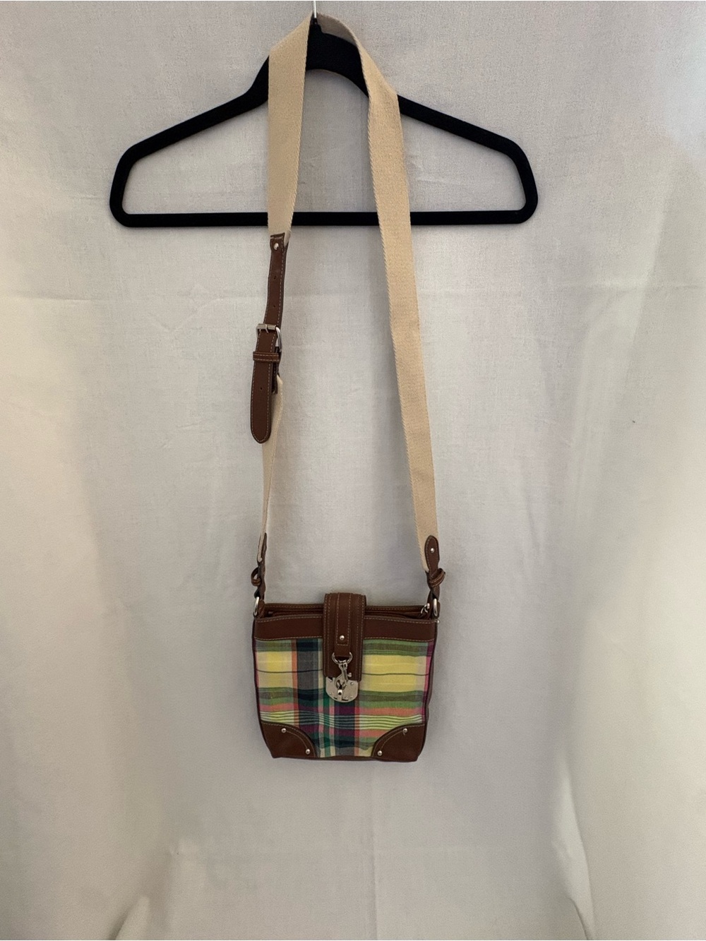 Chaps plaid Crossbody Mini Bag in Multicolor Plaid with Brown Trim